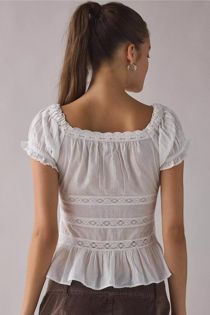 Kimchi Blue Kimchi Blue Nora Lace Trim Puff Sleeve Button-Up