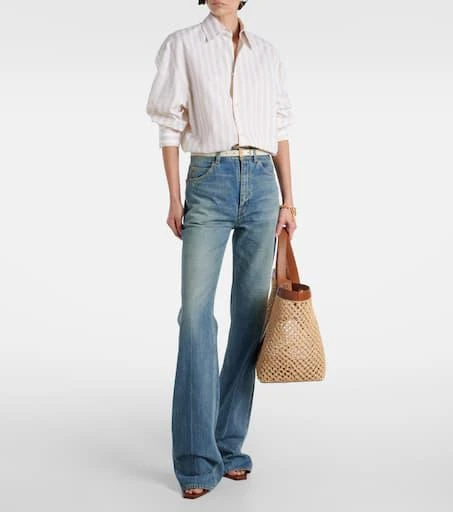 Yves Saint Laurent Y leather-trimmed raffia shopper 5