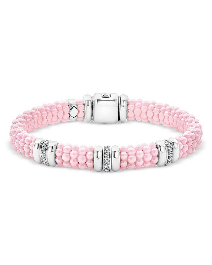 LAGOS Sterling Silver Pink Caviar Diamond Station Ceramic Bead Bracelet