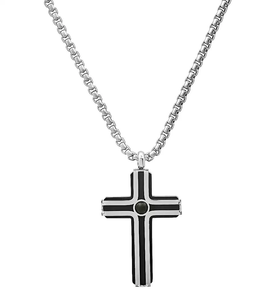 STEELTIME Men's Silver-Tone Beaded Cross Pendant Necklace, 24" 3