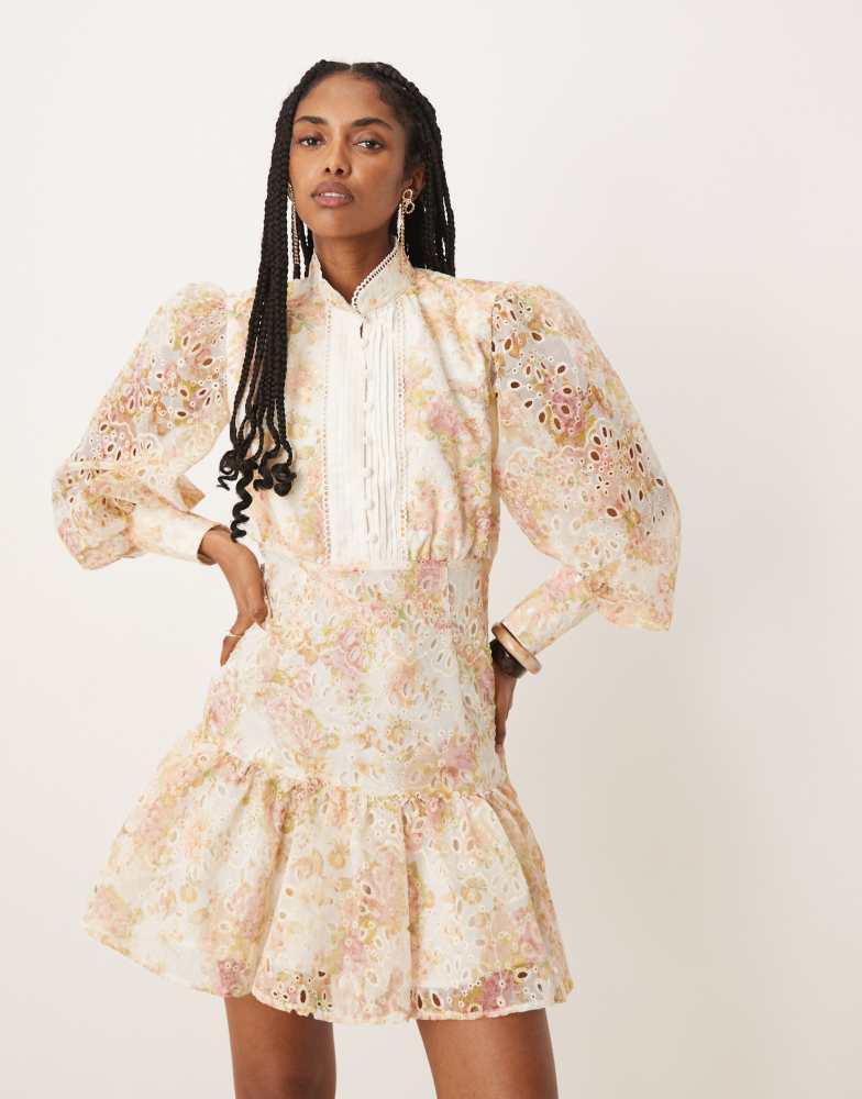 Bardot Bardot Remy mini broderie dress in apricot floral