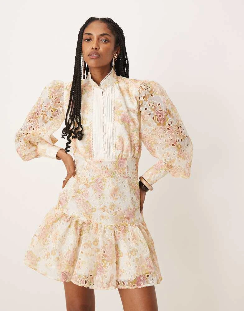 Bardot Bardot Remy mini broderie dress in apricot floral 1