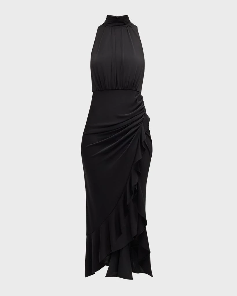 Cinq a Sept Antonia Sleeveless Draped Mock-Neck Ruffle Slit Midi Dress 1