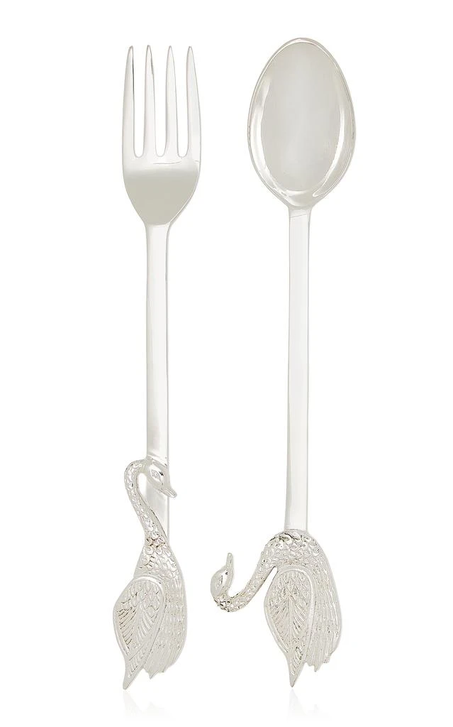 MoDA Moda Domus - Swan Silver-Plated Serving Spoon and Fork - Silver - Moda Operandi