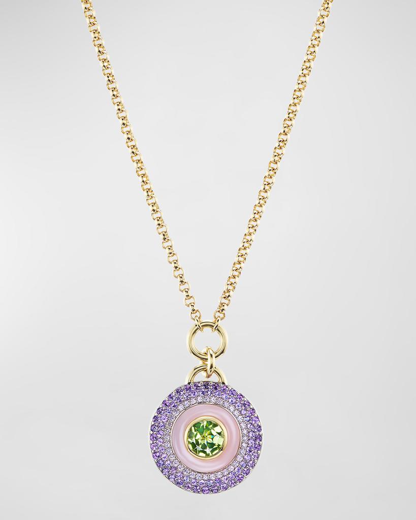Emily P. Wheeler Earth Medallion 18K White and Black Gold Necklace with Peridot, Amethyst and Pink Opal