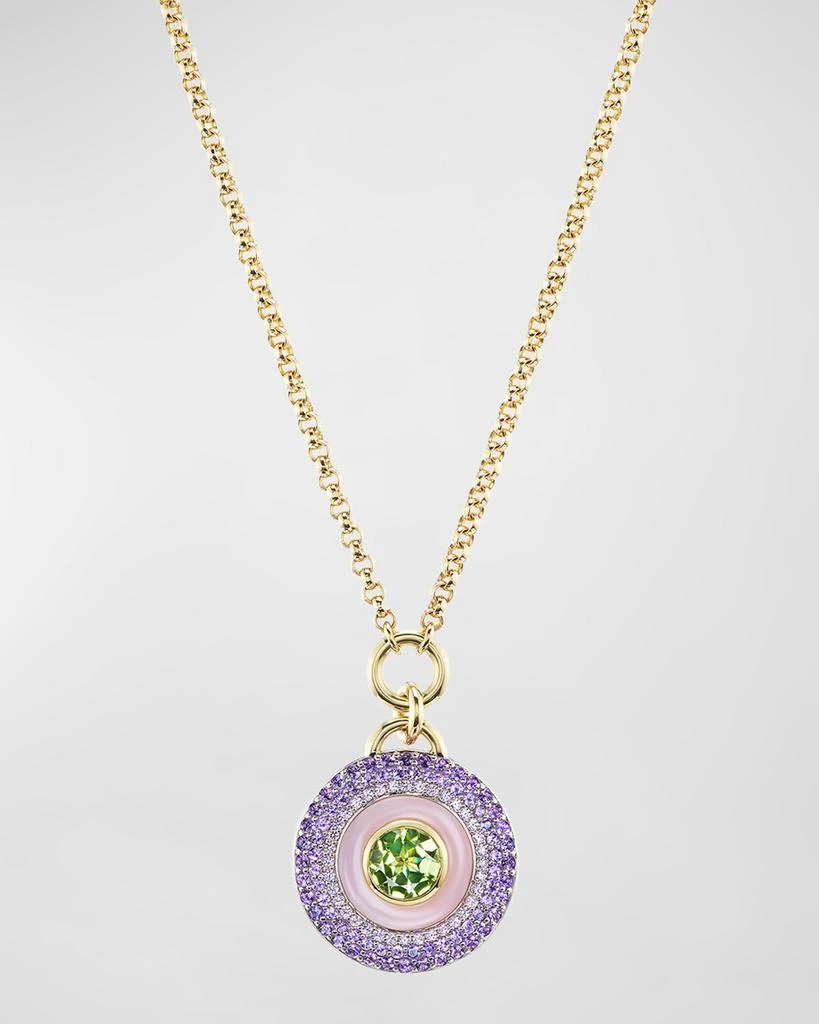 Emily P. Wheeler Earth Medallion 18K White and Black Gold Necklace with Peridot, Amethyst and Pink Opal 1