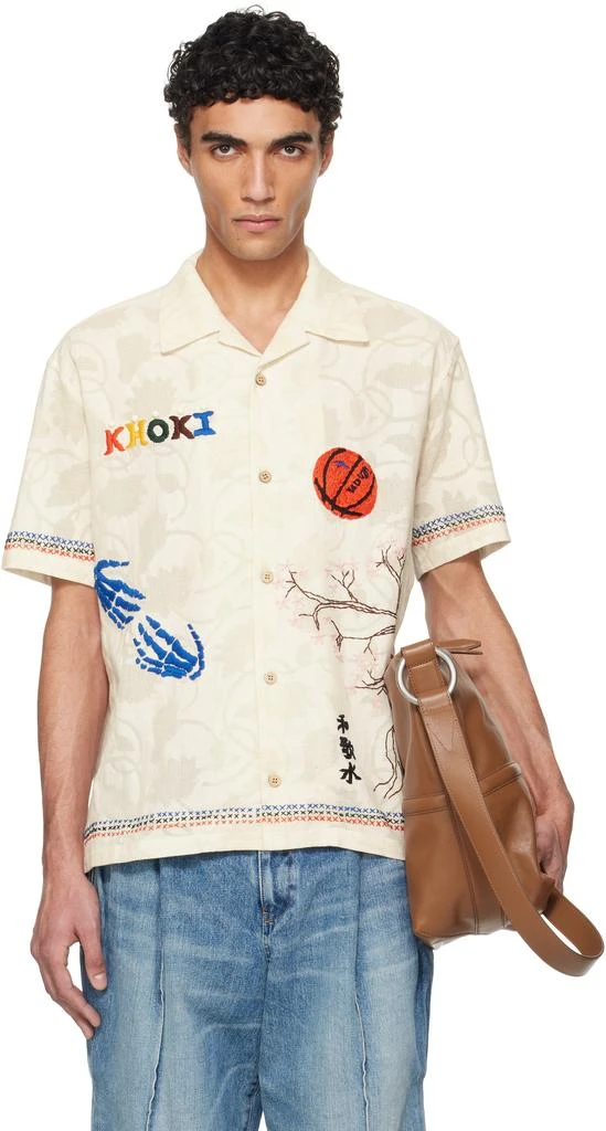 Khoki Off-White Hand Embroidered-Design Shirt 1