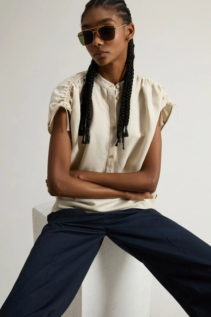 Woolrich Linen-Blend Blouse with Band Collar - Women - Beige 4