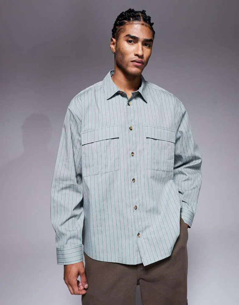 ASOS ASOS DESIGN boxy oversized stripe shirt in green