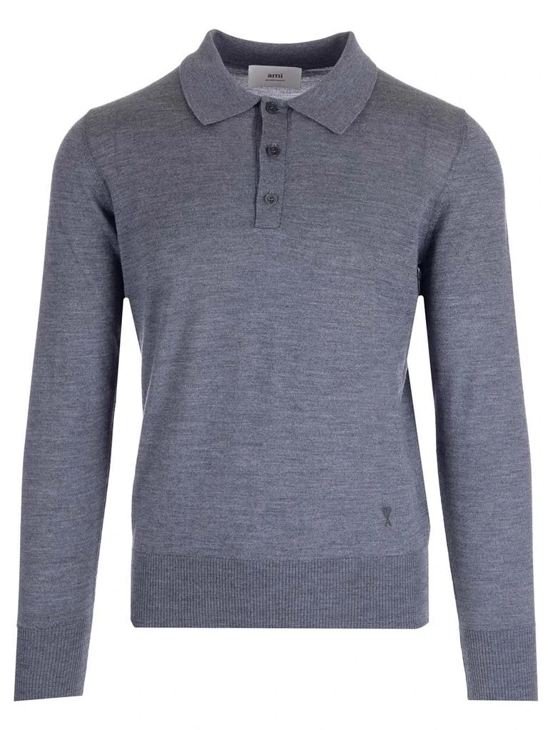 AMI AMI Paris Long Sleeved Knitted Polo Shirt 1