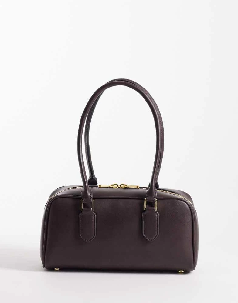 Mango Mango bowling bag with key charm detail in chocolate brown 4