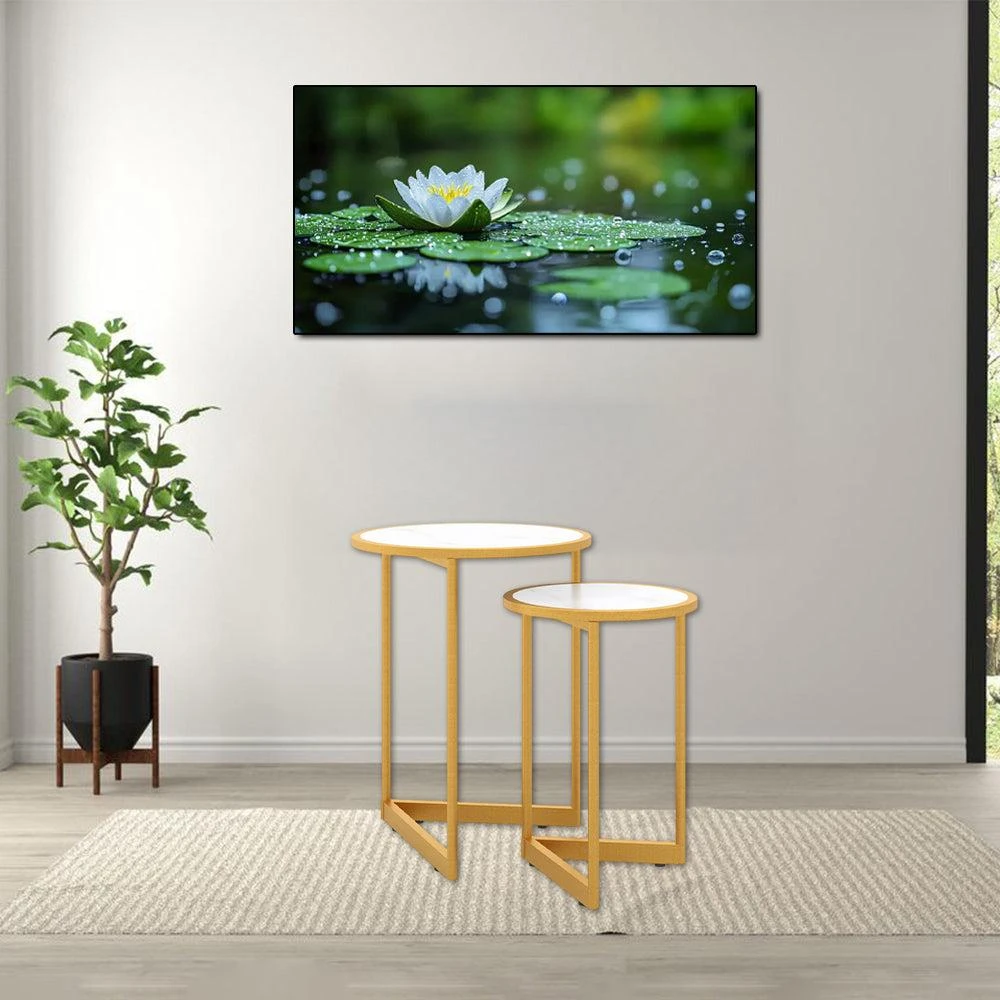 Hivvago Round Stacking Coffee Tables with Imitation Marble Surface for Living Room Use - Set of 2