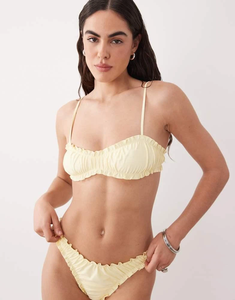 Miss Selfridge Miss Selfridge ruched frill bikini top in buttermilk