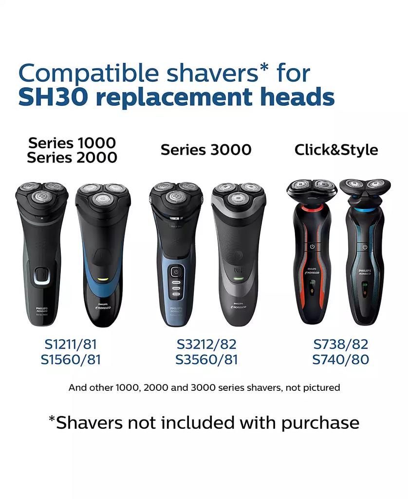 Philips Norelco Series 3000 SH30 Replacement Shaving Heads, Set of 3