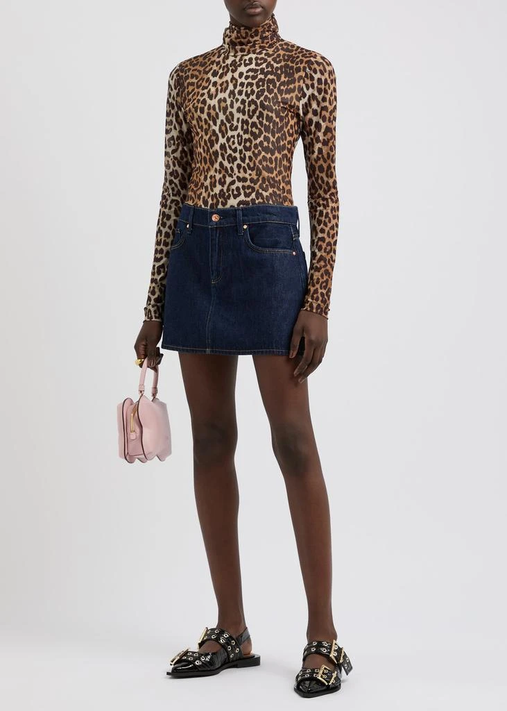 Ganni Leopard-print stretch-tulle top  4