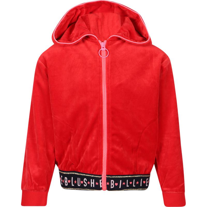 Billieblush Branded elastic waist zipped velour hoodie in red