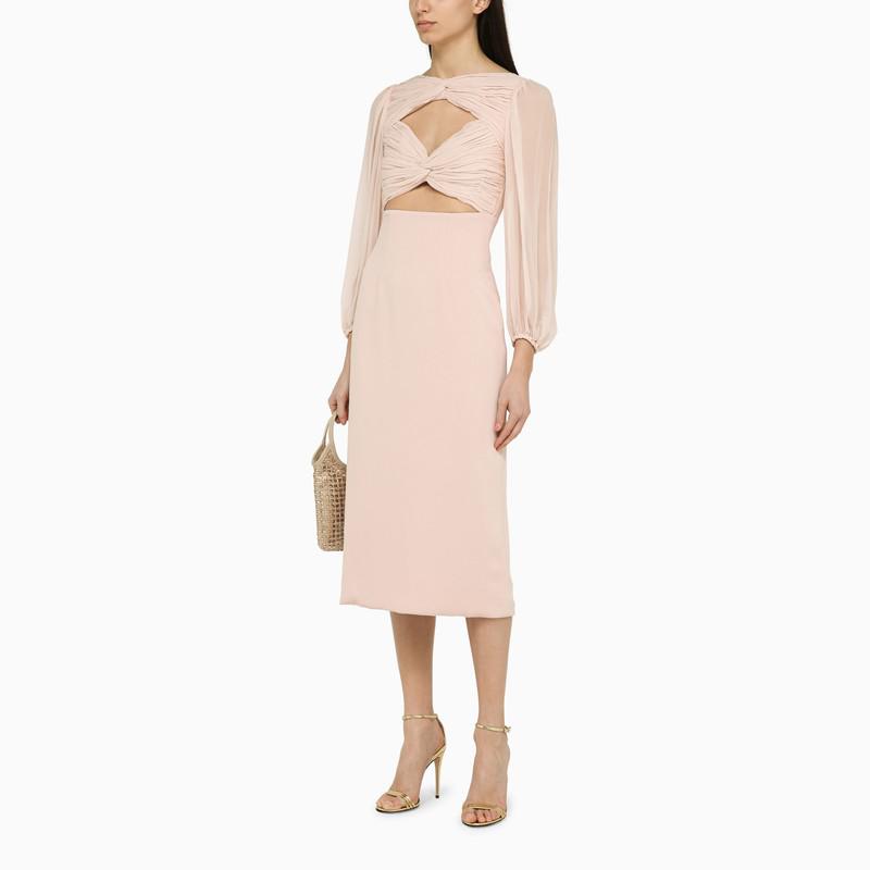 Costarellos Arwenne light pink silk midi dress