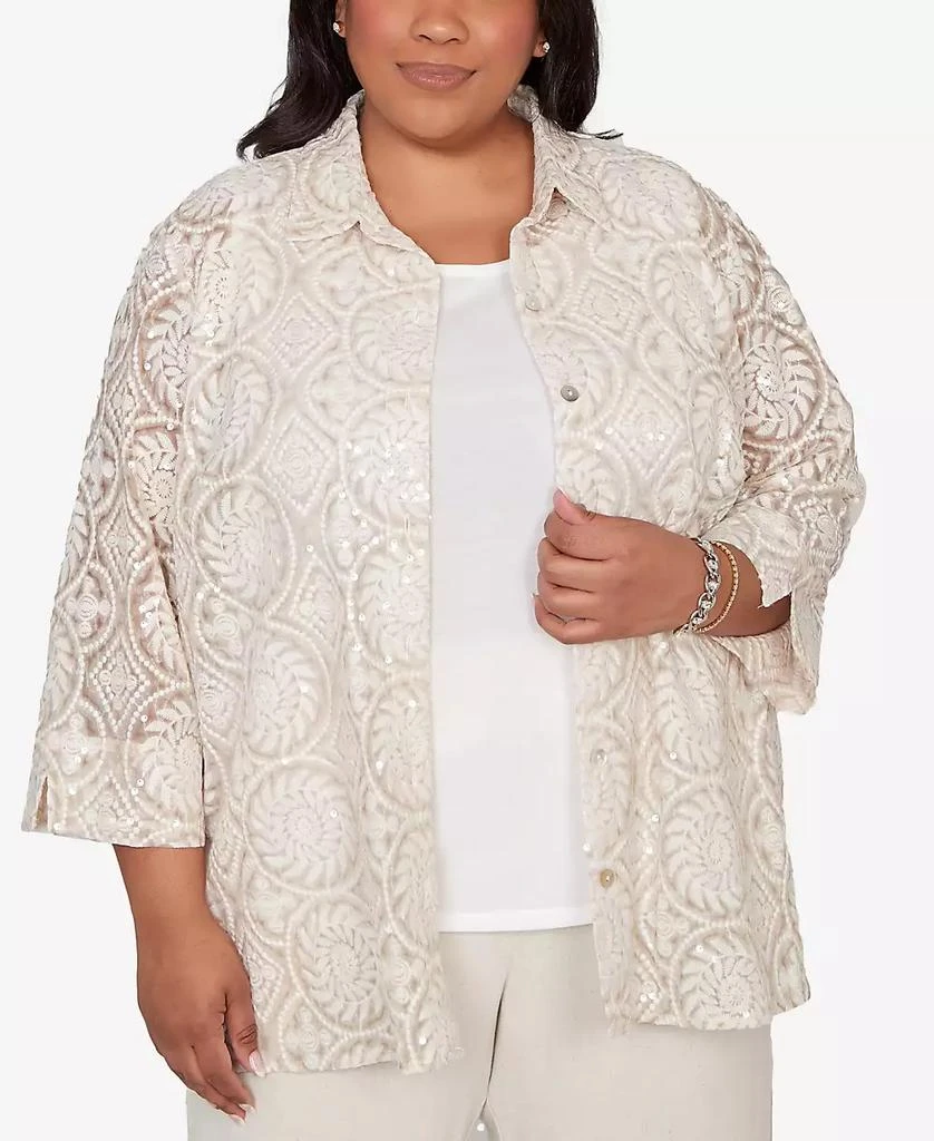 Alfred Dunner Plus Size Natural Wonder Sequin Medallion Two In One Top