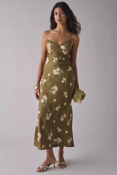 Kiss The Sky Kiss The Sky Floral Satin Bustier Slip Midi Dress