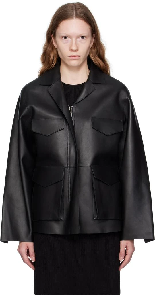 Totême Black Army Leather Jacket 1