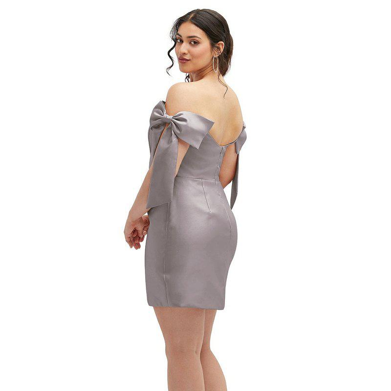 Alfred Sung Satin Off-The-Shoulder Bow Corset Fit And Flare Mini Dress D855