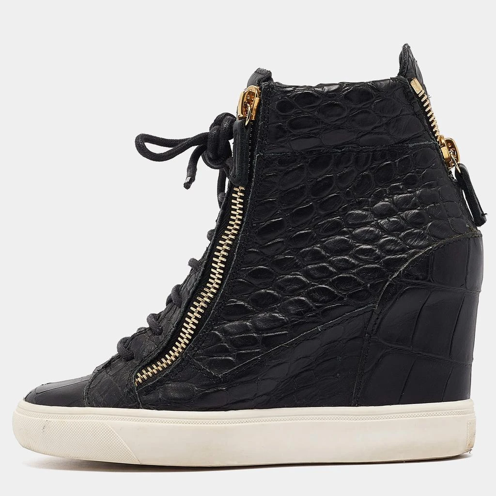 Giuseppe Zanotti Giuseppe Zanotti Black Croc Embossed Leather Double Zipper High Top Sneakers Size 37 1