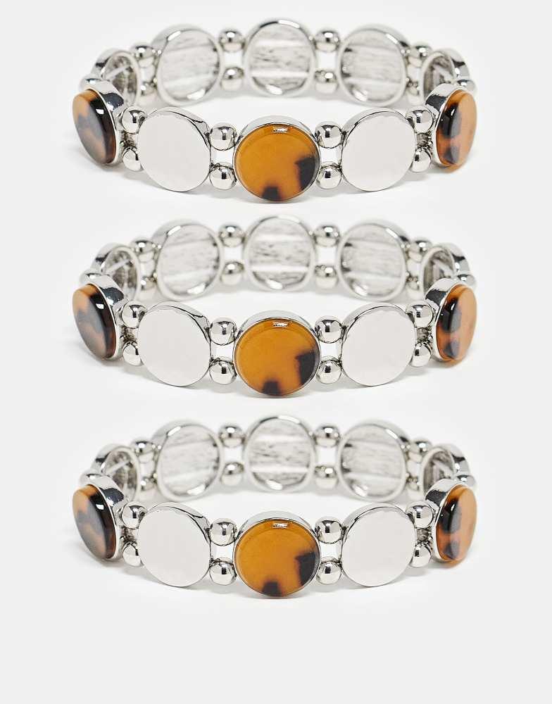 Topshop Topshop Bella 3 pack bracelets in silver tone & brown tortoise shell