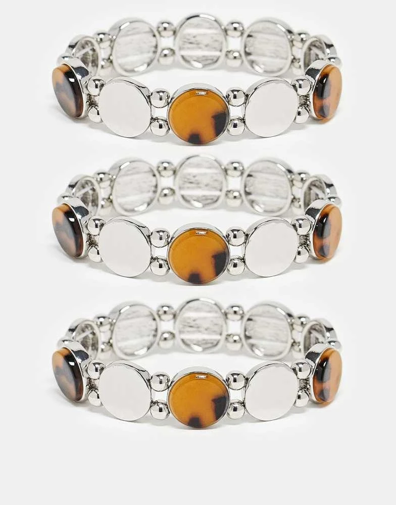 Topshop Topshop Bella 3 pack bracelets in silver tone & brown tortoise shell 1