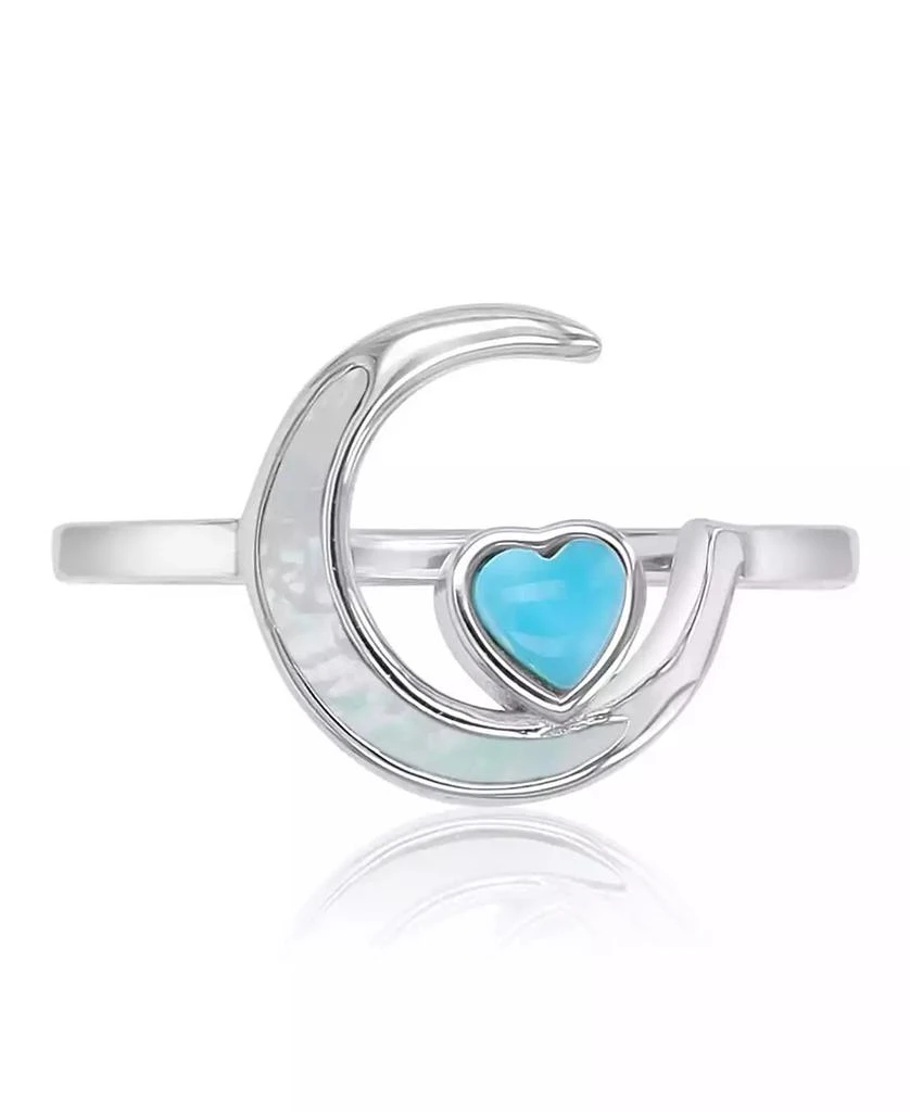 Macy
s Larimar (0.21 ct. t.w.) 
Imitation Pearl (10.50mm) Moon 
Heart Ring in Rhodium Over Sterling Silver