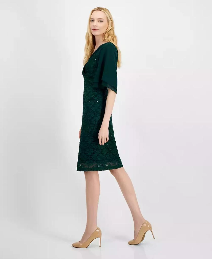 Connected Women's Sequin Lace Flutter-Sleeve Dress 3