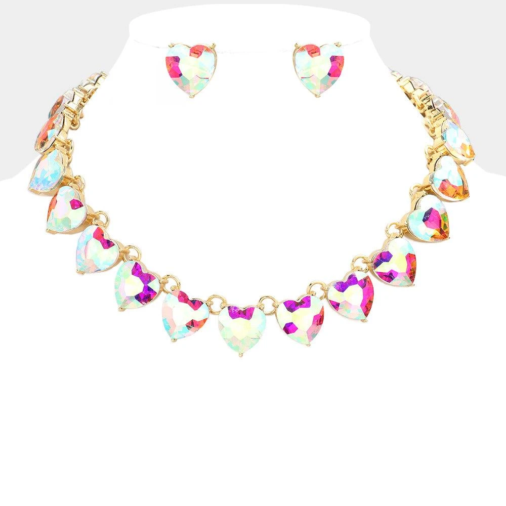 FASHNZFAB Heart Stone Link Evening Necklace
