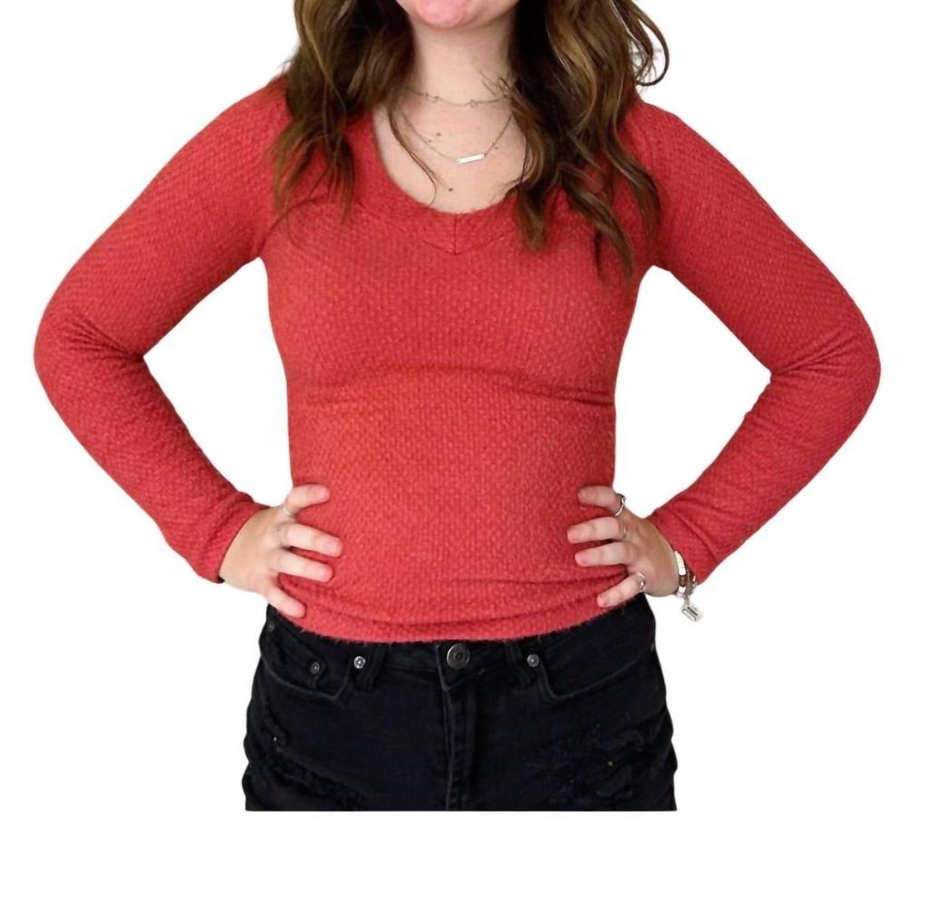 SCALA Scala - Long Sleeve Furry V Neck Sweater
