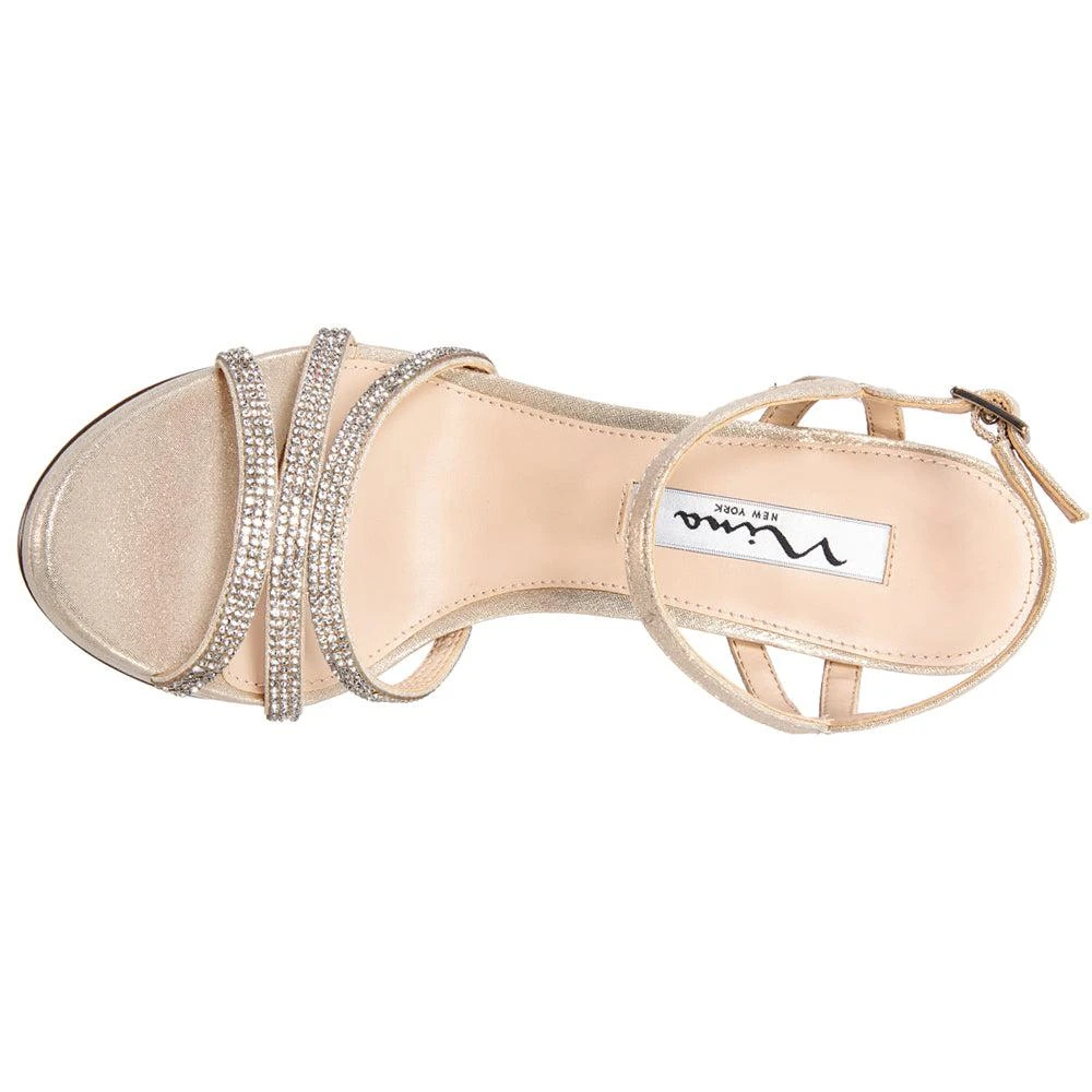 Nina Saralyn Metallic Rhinestone Ankle Strap Platform Block Heel Sandals 3