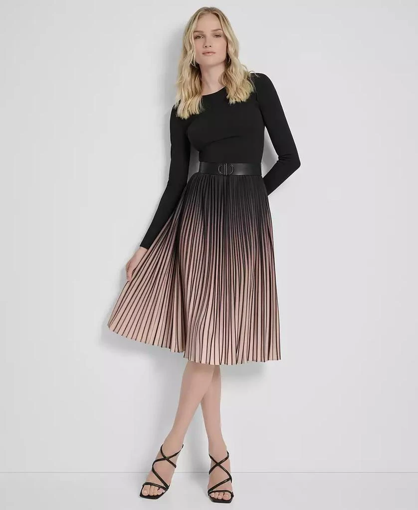 DKNY Women's Ombré Sunburst Pleat-Skirt Long-sleeve Midi Dress 1