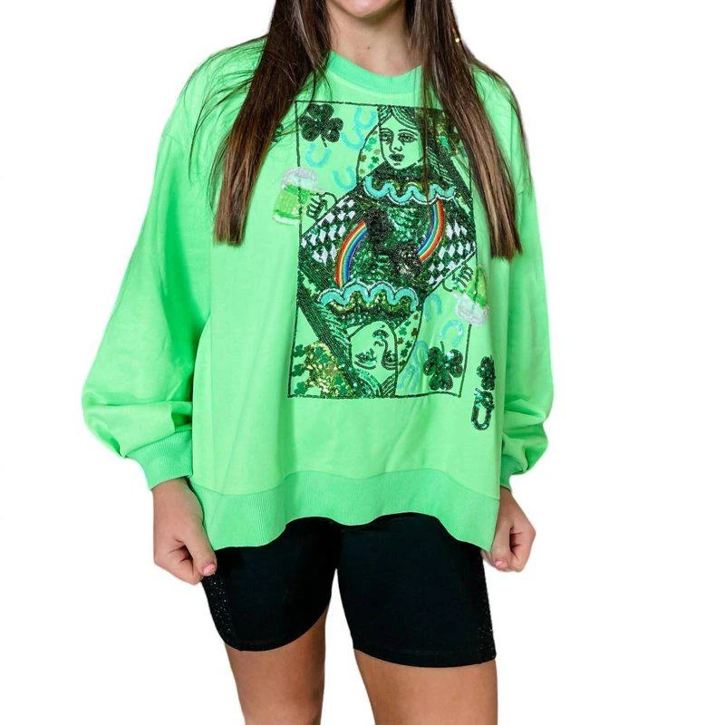 QUEEN OF SPARKLES St. Patrick's Day Sweatshirt In Neon Green 1