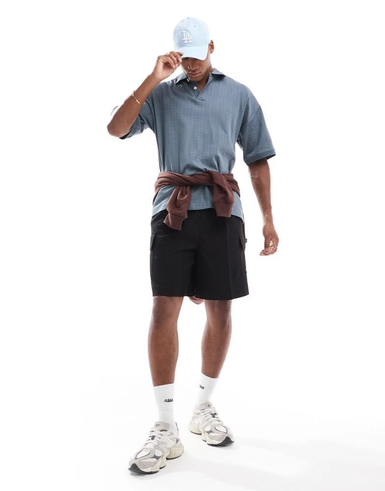 Selected Homme Selected Homme boxy fit jacquard polo in blue 2