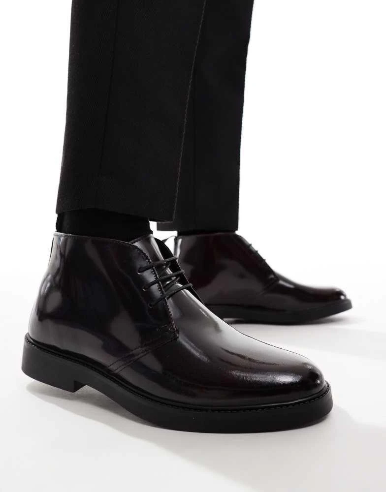 ASOS ASOS DESIGN lace up chukka boots in burgundy polido leather 1