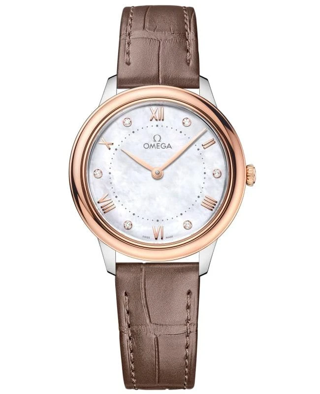 Omega Omega De Ville Prestige Quartz 30mm Mother of Pearl Diamond Dial Taupe Leather Strap Women's Watch 434.23.30.60.55.001 1