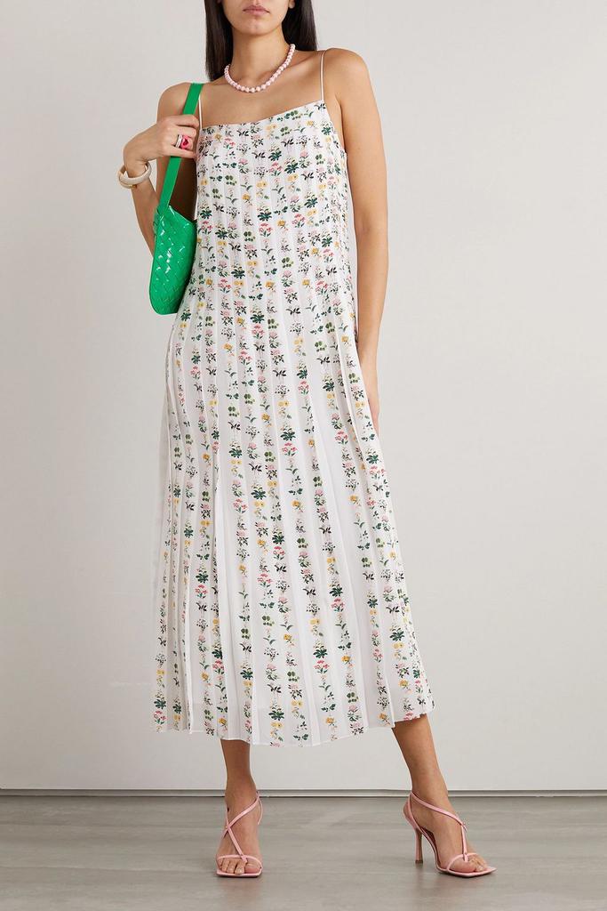 ADAM LIPPES Pleated floral-print silk crepe de chine midi dress