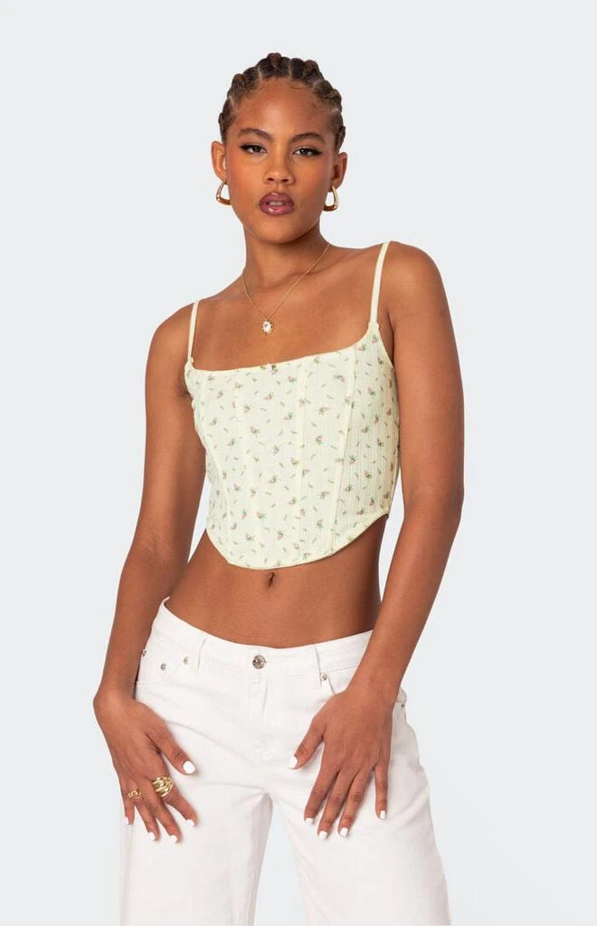 Edikted Rosey Printed Pointelle Corset Top 1