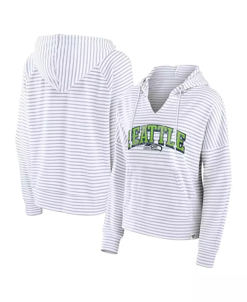 Fanatics Women's White/Gray Seattle Seahawks Striped Notch Neck Pullover Hoodie 1