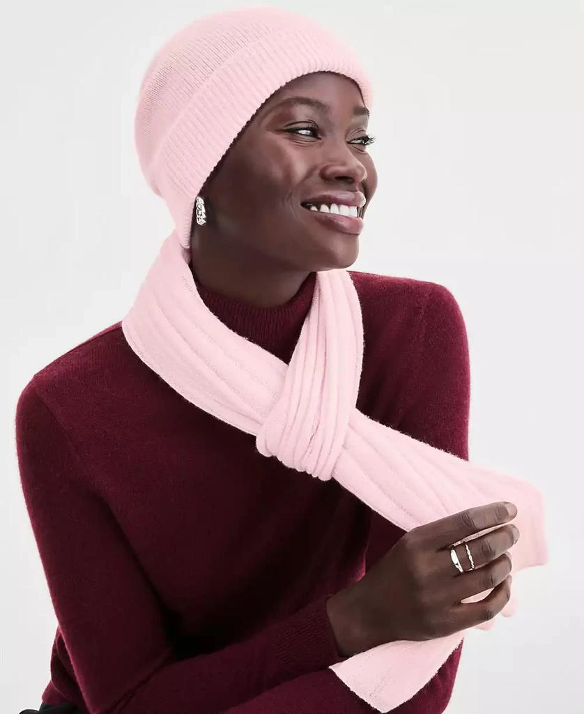 Charter Club Pink Ribbed Cashmere Scarf and Embellished Pink Beanie One Size Charter Club Ribbed 100% Cashmere Scarf, Created for Macy main image 4