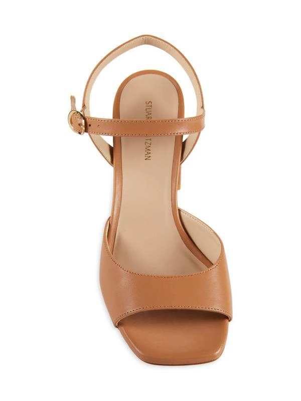 Stuart Weitzman Tia 75MM Leather Block-Heel Sandals 5
