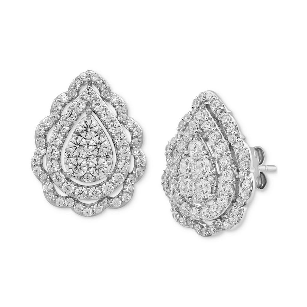 Macy's Diamond Teardrop Cluster Stud Earrings (1-1/2 Ct. t.w.) in 10k White Gold