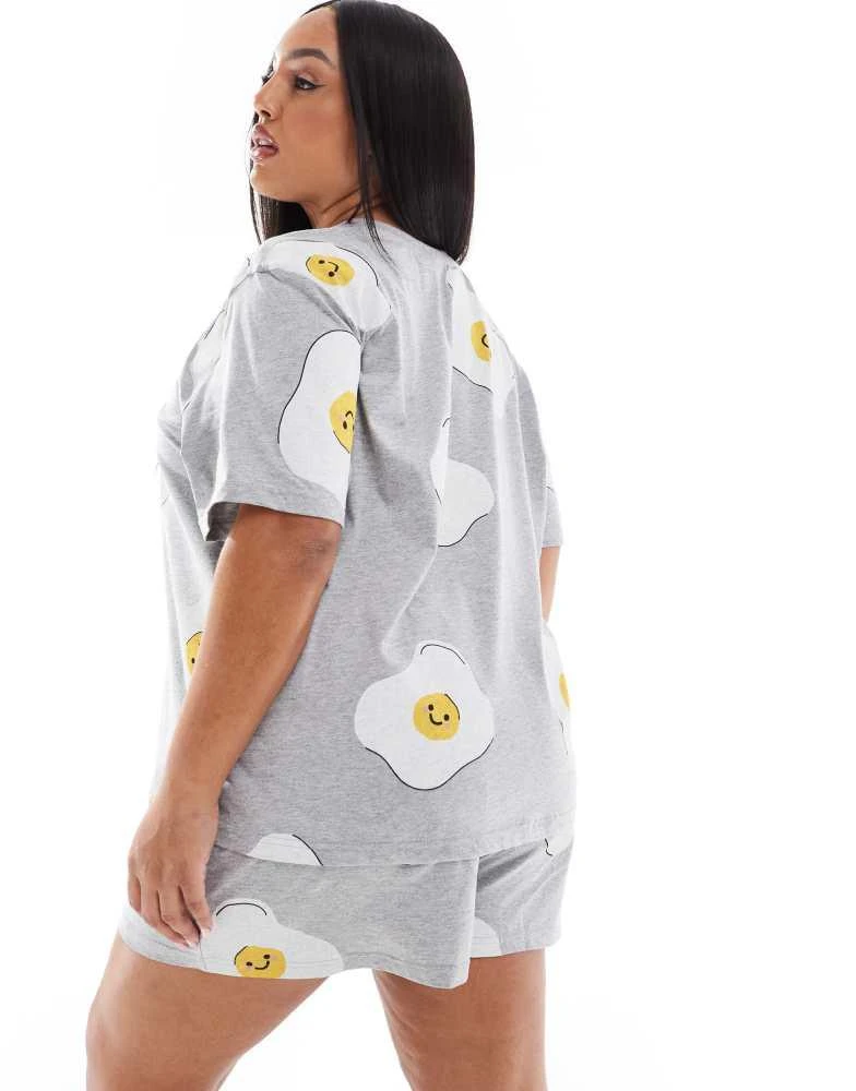 ASOS ASOS DESIGN Curve fried egg oversized tee & short pyjama set in grey marl 2