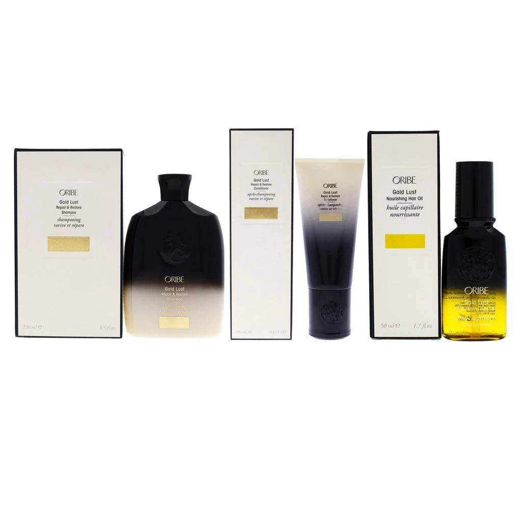 Oribe Gold Lust Kit by  for Unisex - 3 Pc Kit 8.5oz Repair and Restore Shampoo, 6.8oz Repair and Restore Conditioner, 1.7oz Nourishing Hair Oil
