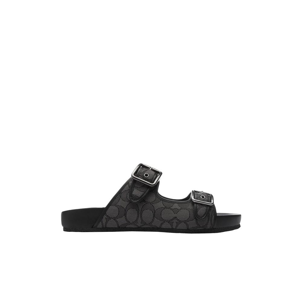 COACH Men's Signature and Leather Buckle Strap Sandal