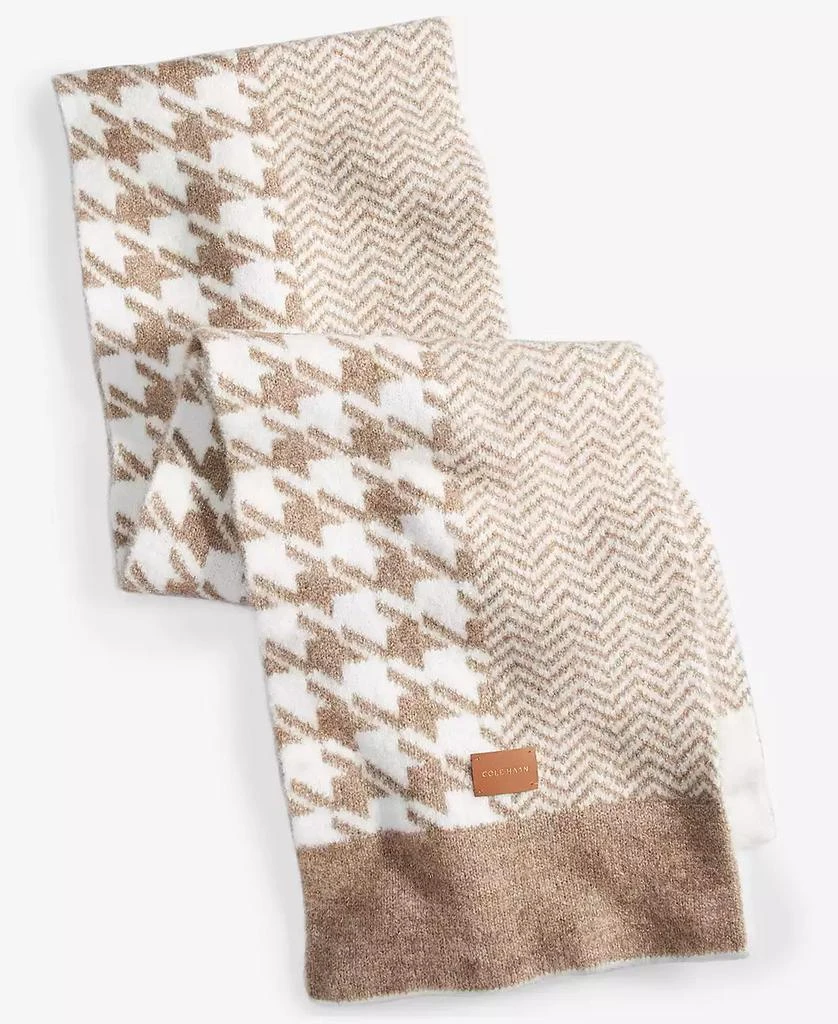 Cole Haan Oversized Mixed Houndstooth Oxford Tan Scarf 1
