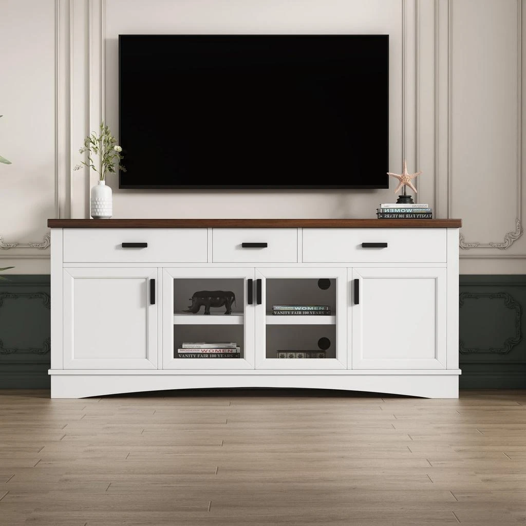 Streamdale Furniture Streamdale 67" White TV Console - Glass Doors 
Storage