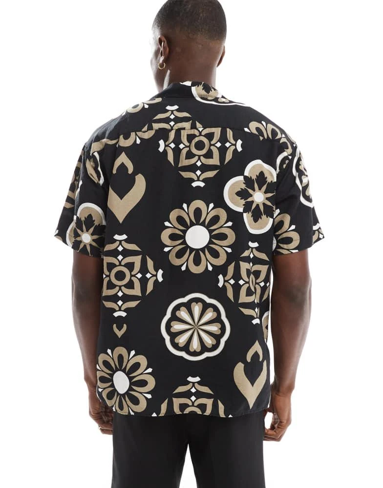 Jack & Jones Jack & Jones revere collar geo short sleeve shirt in black 4